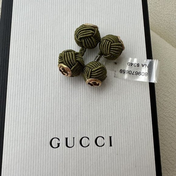 NEW Gucci Interlocking G rope cufflinks Green Gold GG Logo - Picture 5 of 9